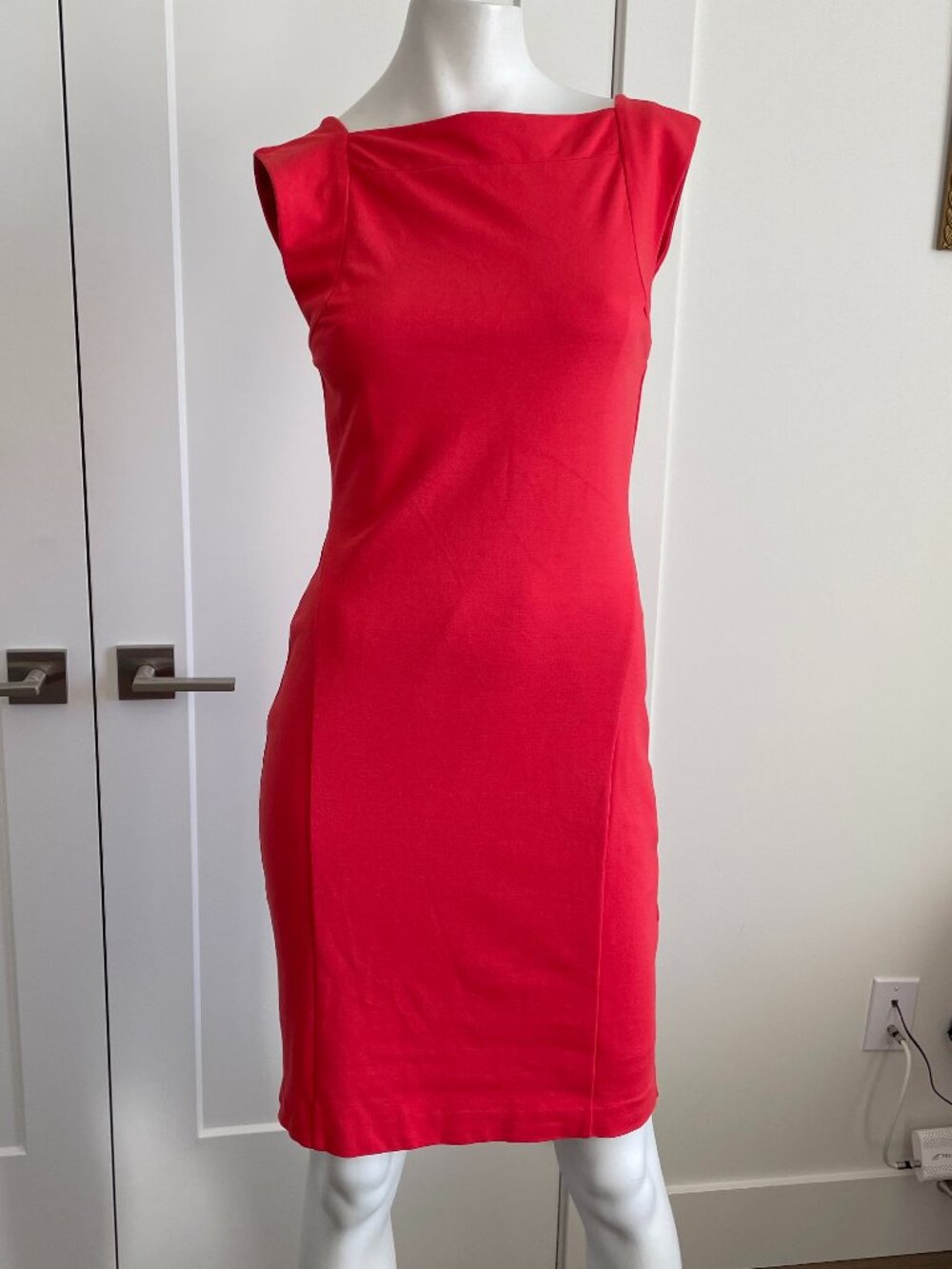 Mango Suit Slvless Square Neck Lined Fitted Summer Dress Deep Coral Sz XS/S